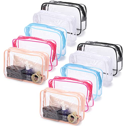 Tbestmax 10 Pcs Clear Cosmetic Bags Small Makeup Bags Portable Waterproof Travel Toiletry Bags Colorful Organizer, 7.5"x 4.8"x 2.3" - color: Medium - 5 Colors