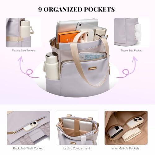 GOLF SUPAGS Convertible Laptop Backpack for Women Casual Daypack Notebook Tote Bag for Work College Travel Leisure (Taro Purple & White) - color: Taro Purple & White