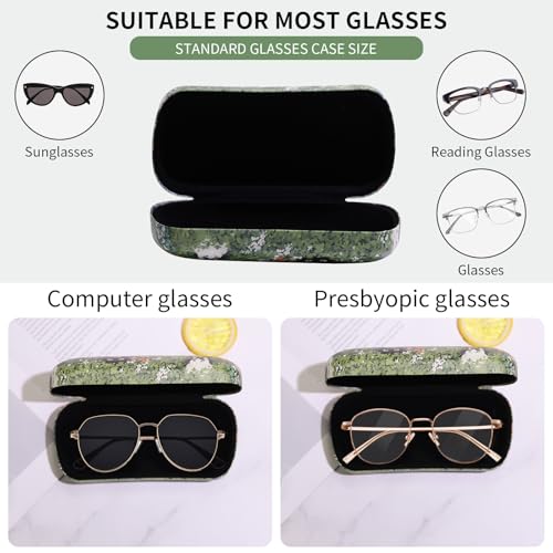PERFECTSIGHT Sunglasses Case, Large Hard Shell Glasses Case, Cute PU Leather Protective Eyeglasses Case for Women Men - color: Green Cat