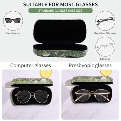 PERFECTSIGHT Sunglasses Case, Large Hard Shell Glasses Case, Cute PU Leather Protective Eyeglasses Case for Women Men - color: Green Cat