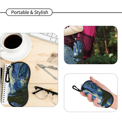Hion Sunglasses Soft Case Ultra Light Neoprene Zipper Eyeglass Case With Belt Clip - color: 4pcs-2pcs Black+2pcs Starry Night