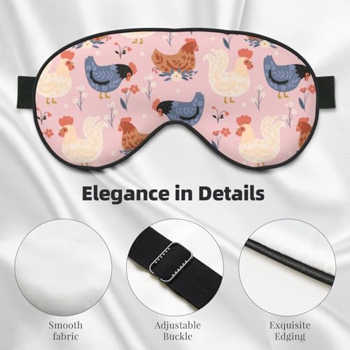 Sleep Mask Cute Chickens and Flowers Comfortable Eye Mask with Adjustable Strap Soft Eye Cover Blindfold for Travel Yoga Nap Shift Work - color: Cute Chickens and Flowers