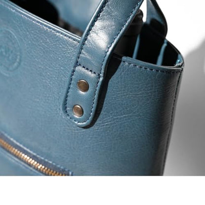 Premium Collection Genuine Leather Two-bottle Wine Tote | Luxury & Style Bag | Ideal Gift | Women and Men - color: Blue