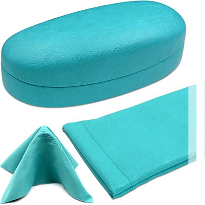 MyEyeglassCase Hard Sunglasses case - Women Glasses Case Holder - Large Durable Eyeglass Case Hard Shell with Pouch & Cloth - color: Z-combo As113 Turquoise