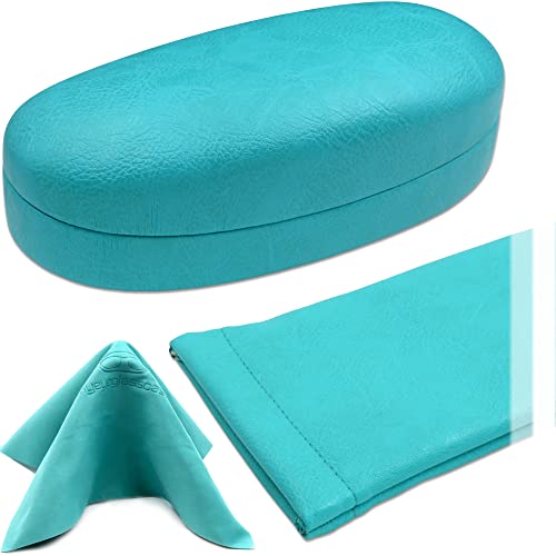 MyEyeglassCase Hard Sunglasses case - Women Glasses Case Holder - Large Durable Eyeglass Case Hard Shell with Pouch & Cloth - color: Z-combo As113 Turquoise