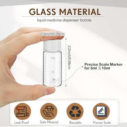 Baderke 4 Pcs Liquid Medicine Travel Container Scale Glass Liquid Containers Small Single Dose Medicine Bottles Dispenser and Leak-proof Plug Travel Essentials Accessories(Clear,10ml) - color: Clear, size: 10ml