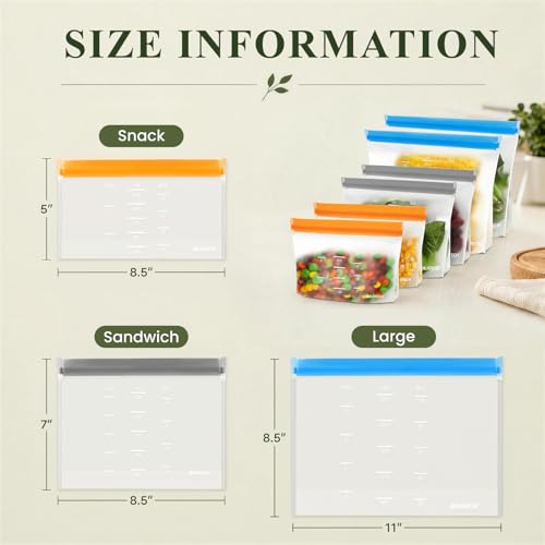 Dishwasher Safe Reusable Storage bags Stand Up - BPA Free Reusable Sandwich bags - Leakproof Gallon Freezer bag, Food Storage bag - Grey 9 Sandwich - color: Grey (9 Sandwich)