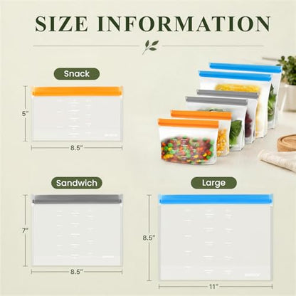 Dishwasher Safe Reusable Storage bags Stand Up - BPA Free Reusable Sandwich bags - Leakproof Gallon Freezer bag, Food Storage bag - Grey 9 Sandwich - color: Grey (9 Sandwich)