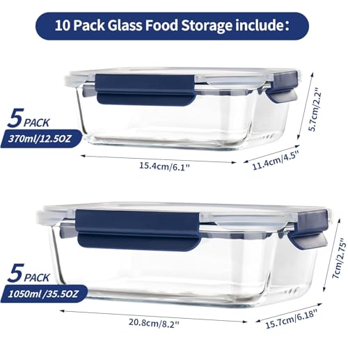 coccot Glass Food Storage Containers with Lids Airtight, [10 Pack] Glass Meal Prep Containers, Storage Container Set with Bpa-free Lid for Food, Lunch Bento Box - color: Blue