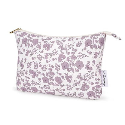 Narwey Small Makeup Bag for Purse Travel Makeup Pouch Cosmetic Bag Zipper Pouch Bags for Women (Dusty Pink Flower) - color: Dusty Pink Flower