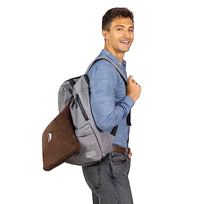 BlueHills Premium Soft Travel Blanket Pillow Airplane Blanket Soft Bag Pillow case with Hand Luggage Belt and Backpack Clip Compact Pack Large Portable Throw Air Plane Flight Travel (Brown T009) - color: Brown-1pk-t009