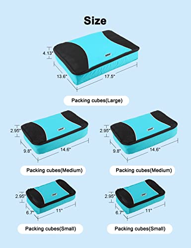 GOX Ultra Light 5 piece Packing Cubes Travel Luggage Organizer 1 Large 2 Medium 2 Small - color: blue