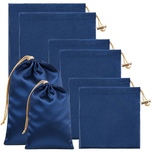 Adult Toy Storage Bags, 6 Pcs Quality Satin Silk Drawstring Pouch Adjustable Microfiber Toy Organizer Bags Gift Bags Foldable Ditty Bag for Women Men Toy Underwear Sunglasses Cosmetic, 3 Sizes (Blue) - color: blue