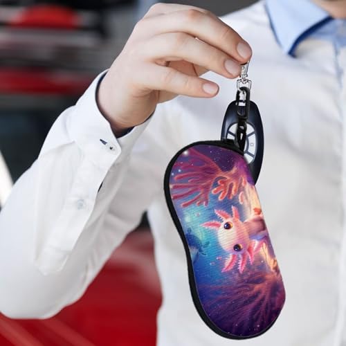 AFPANQZ Glasses Case with Carabiner Hanging Portable Neoprene Zipper Sunglasses Case Soft Lightweight - color: Axolotl Turtle