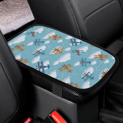 Car Armrest Cover Cute Airplane, Soft Cushion Pad for Auto Center Console Handrail Box, Universal Fit for Most Cars - color: Picture (66)