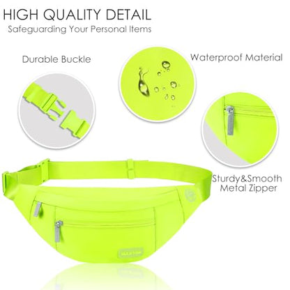 MAXTOP Large Crossbody Fanny Pack with 4-Zipper Pockets,Gifts for Enjoy Sports Festival Workout Traveling Running Casual Hands-Free Wallets Waist Pack Phone Bag Carrying All Phones - color: Neno Green, style: Large Fanny Pack(4 Zipper Pockets)