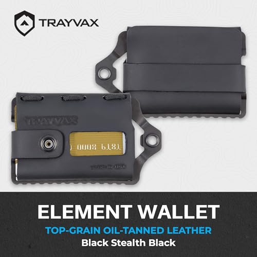 Trayvax Element Wallet, RFID Front Pocket Credit Card Holder with Money Clip, Minimalist Slim Leather Metal Wallet for Men and Women - color: Black | Stealth Black