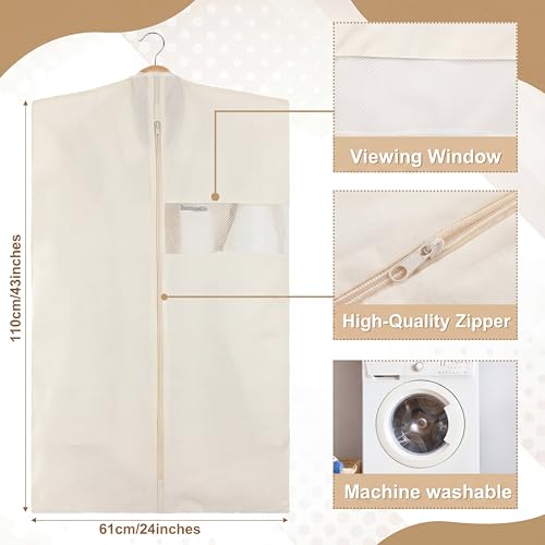 Aliceset 6 Pcs 43 Inches Cotton Garment Bags for Hanging Clothes Canvas Suit Bags for Clothes Coats Jackets Shirts Closet Storage Travel Gusseted Hanging Garment Cover - size: 43 Inches