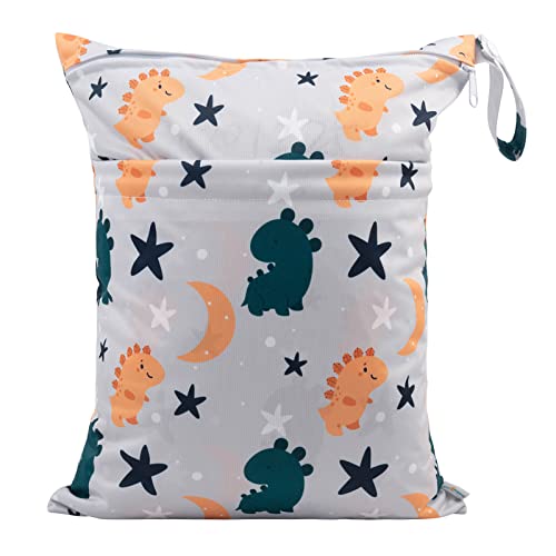 babygoal Wet Dry Bags for Baby Cloth Diapers, Washable Travel Bags, Beach, Pool, Gym Bag for Swimsuits & Wet Clothes with Two Zippered Pockets 3 Pack, 3LN23 - color: Animal world