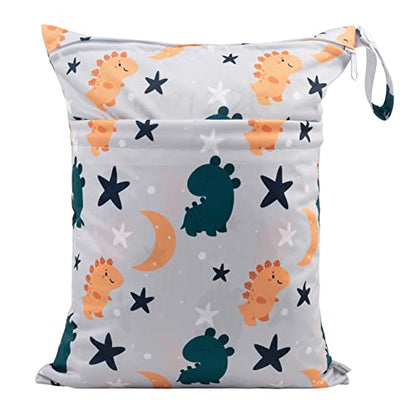 babygoal Wet Dry Bags for Baby Cloth Diapers, Washable Travel Bags, Beach, Pool, Gym Bag for Swimsuits & Wet Clothes with Two Zippered Pockets 3 Pack, 3LN23 - color: Animal world