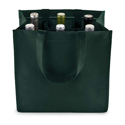 True Wine Tote Bag with Dividers, 6 Bottle Carrier for Wines & Champagne Bottles, Perfect for Travel, Holiday, Birthday Party - color: Green