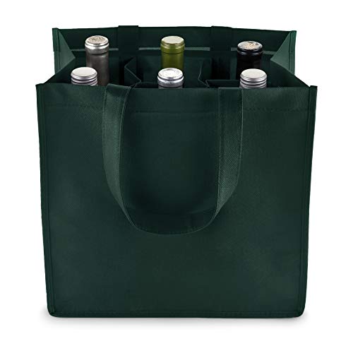 True Wine Tote Bag with Dividers, 6 Bottle Carrier for Wines & Champagne Bottles, Perfect for Travel, Holiday, Birthday Party - color: Green