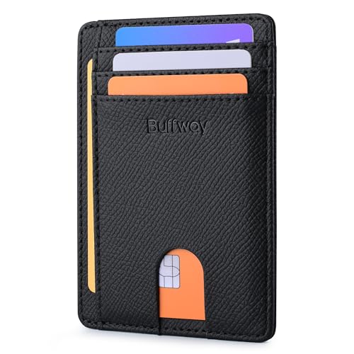 Buffway Slim Minimalist Front Pocket RFID Blocking Leather Wallets for Men and Women - Galaxy Black - color: Galaxy Black
