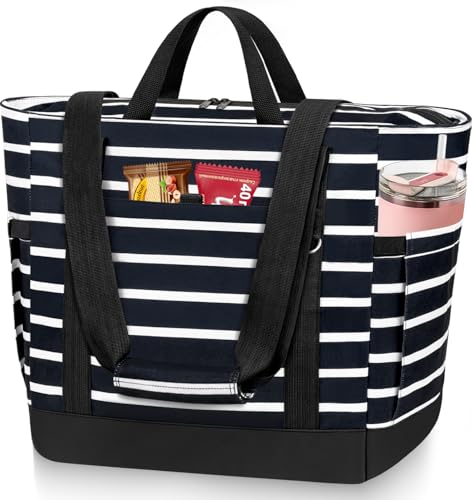 HUANLANG Soft Cooler Bag Insulated for Travel,Large Insulated Grocery Bags with Zippered Top,PEVA Collapsible Food Delivery Cooler Bag for Beach, Travel, Picnics - color: Black