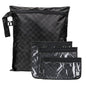 Bumkins and Roamio - Waterproof Wet Bag & Clear Travel Bags - For Beach, Baby, Travel, Swim Suit, Cloth Diapers, Pump Parts, Pool, Gym, Toiletries - Reusable & Easy to Clean - Black Check - 4 Pack - color: A5 Black Check