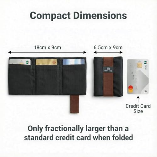 LIGHT FOLD Ultra Slim Tri-Fold Wallet with RFID Blocking, Lightweight Minimalist Men’s Wallet with Elastic Band, Waterproof Durable Nylon Fabric, Slim Front Pocket Card Holder Fits 12 Cards & Cash - color: Dark Brown