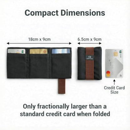 LIGHT FOLD Ultra Slim Tri-Fold Wallet with RFID Blocking, Lightweight Minimalist Men’s Wallet with Elastic Band, Waterproof Durable Nylon Fabric, Slim Front Pocket Card Holder Fits 12 Cards & Cash - color: Dark Brown