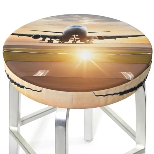 Round Bar Stool Covers 14 Inch, Airplane, 3-Layer Velvet Circular Seat Cushion Covers, Washable Non-Slip Chair Pads for Round Stools, Suitable for Thick Within 2.76 Inch - size: 14 inch