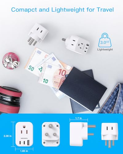 HANYCONY US to India Plug Adapter, Type D Travel Adapter with 3 Outlets 4 USB Ports(2 USB C), India Power Travel Adapter for USA to India, Bangladesh, Maldives, Pakistan - style: Type D - India Maldives