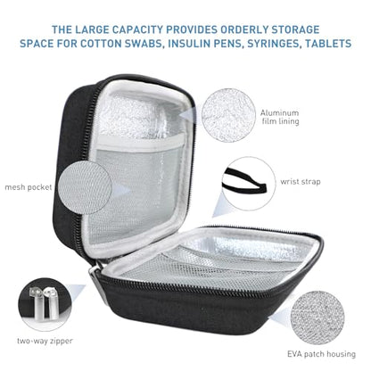 suzamed Insulin Cooler Travel Case,EVA Insulation Travel Medicine Kit with Temperature Display for Diabetes Care,Insulin Pen and Other Diabetic Supplies (Black-Temp) - color: Black