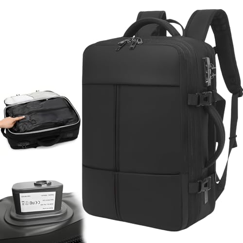 Vacuum Seal Travel Backpack W/Pump Built-in - 60L Water-Resistant Carry-On Vacuum Backpack Travel Bag Expandable Air Compression System with TSA Lock Fits19 Laptop (Black) - size: 60L