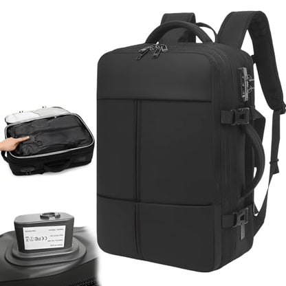 Vacuum Seal Travel Backpack W/Pump Built-in - 60L Water-Resistant Carry-On Vacuum Backpack Travel Bag Expandable Air Compression System with TSA Lock Fits19 Laptop (Black) - size: 60L
