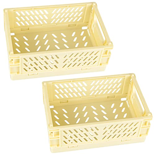 Tixill 2-Pack Mini Foldable Plastic Baskets for Organizing and Storage, Collapsible Storage Crate for Home Kitchen Bedroom Bathroom Office (5.9x3.8x2.2, Yellow) - color: Yellow, size: 5.9x3.8x2.2