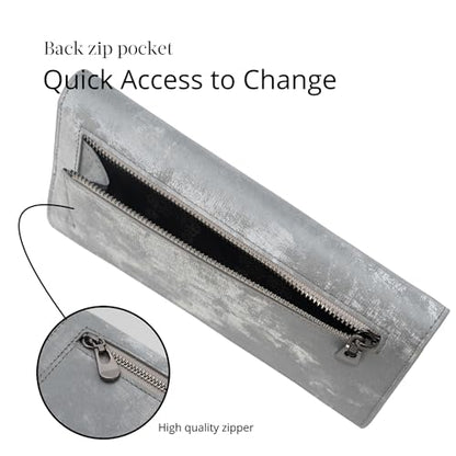 Bveyzi Ultra Slim Thin Leather RFID Blocking Credit Card Holder Bifold Clutch Wallets for Women - color: Frosted Gray