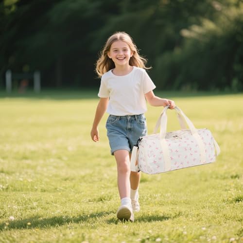 Gym Bag Sports Duffle Bag with Wet Pocket Weekender Overnight Bags with Waterproof Shoe Compartment for Girls Kids Women Dance Workout Travel Bags - color: Bow Pink