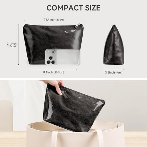 WLLWOO PVC Waterproof Makeup Bag Kraft Paper Cosmetic Bag Travel Toiletry Zipper Pouch Organizer for Women Purse - color: PVC-Black