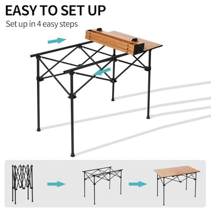 SHANQUAN Camping Table Roll up Table, Fold up Lightweight Compact, 2-4 Person Portable Roll up Aluminum Table with Carry Bag for Outdoor, Camping, Picnic, Backyards, BBQ - size: 37*22 inch