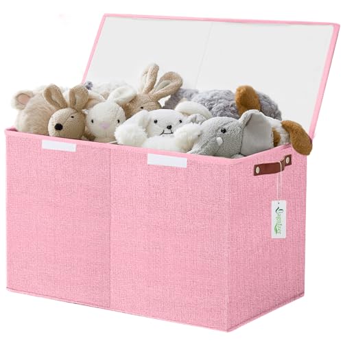 Bagnizer Large Toy Storage Box with Lids, Collapsible Sturdy Baby Storage Organizer Chest Bin Basket for Kids, Boys, Girls, Playroom, Nursery, Bedroom, Closet 25"x13"x16" (Pink) - color: Pink