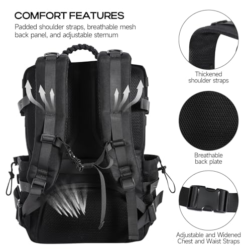 Tactical Backpack for Men, 35L Travel Military Backpack with Shoe Compartment, 1000D Water Resistant Molle Army Tactical Gear Assault Pack Bag Rucksack for Outdoor Survival Hiking Gym, Black - color: Black 35l