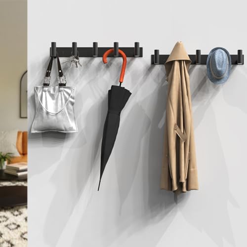VAEHOLD Black Hat and Coat Wall Mount Rack 5 Hooks for Robes, Bags, Keys, and Towels Bathroom Towel Hanger Organizer (1 Pack) - color: Black, size: “T“ Shape 5 Hooks 1 Pack