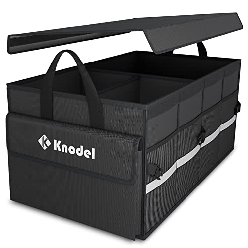 K KNODEL Car Trunk Organizer with Lid, Collapsible Car Trunk Storage Organizer, Car Organizer and Storage for SUV, Truck, Sedan (Medium, Black) - color: Black, size: Medium-With Lid