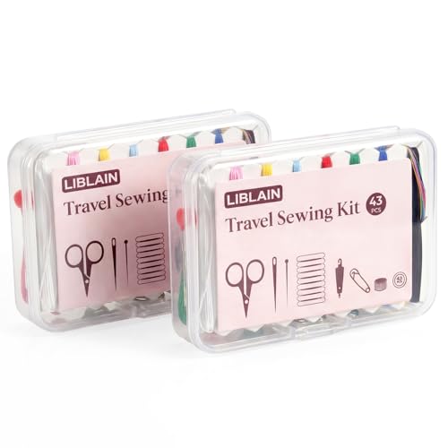 LIBLAIN Mini Sewing Kit, Small Travel Sewing Kit with Big Eye Steel Needles for Adults and Beginners, Needle and Thread Kit for Hand Sewing (43Pcs, 2Pack) - size: 2 Pack