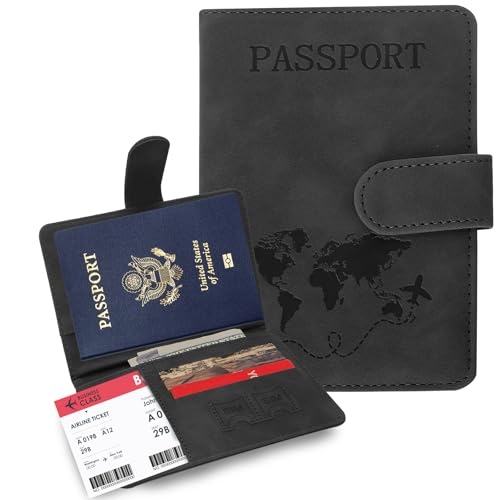 Passport Holders, RFID Blocking Credit Card Holder, PU Leather Vaccine Card Holders for Travel with Magnetic Buckle, Travel Must Haves Cruise Ship Essentials for Men, Women (Black) - color: Black