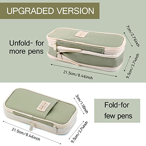 MAMUNU Expandable Pencil case with compartments, Large Capacity Pencil Cases Pencil Bag Pouch Kids Adults, Portable Pencil Case Large School Stationery Organizer, Makeup Cosmetic Bag, Green - color: Green