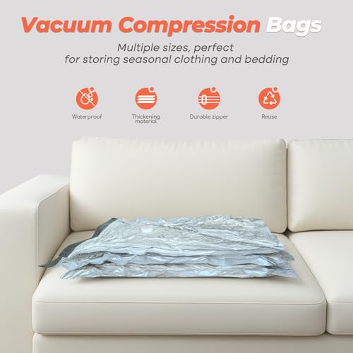 Vacbird Travel Vacuum Storage Bags, 8 Pack 29" Vacuum Seal Bags with Rechargeable Cordless Pump Compression Packing for Clothing Clothes Suitcase Luggage - size: 8 Pack Small