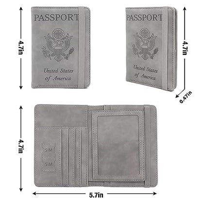 Melsbrinna RFID Passport Holder for Travel, Unisex Adults, Grey, PU Leather, RFID Protected, Passport Cover - color: Grey1